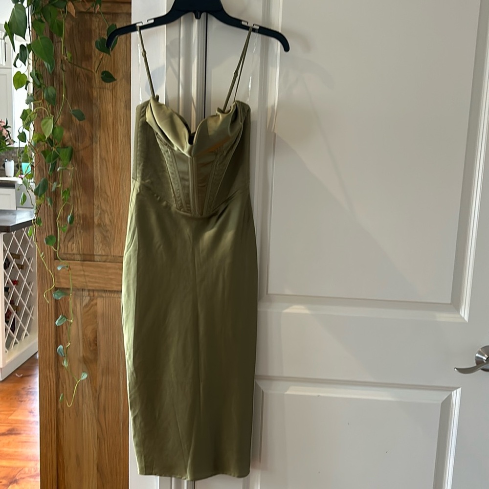 House of CB Olive Green Corset Midi Dress - Picture 4 of 16